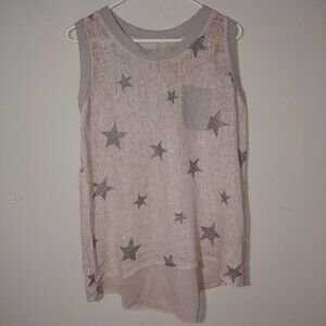 Made in Italy Linen Blend Split Back with Bow Sleeveless Top Silver Cream Size M